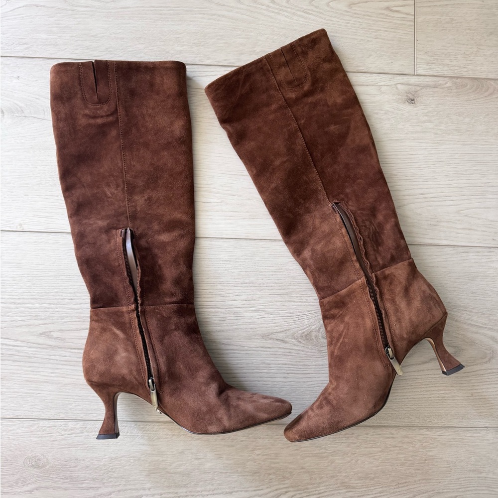 Sam Edelman Brown Heeled Boots with Suede Finish